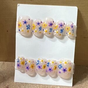 Floral Press On Nails Multi Color Flower Milky White Short Square Set